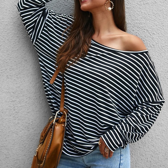boho chic striped off shoulder long sleeve… - Picture 5 of 6
